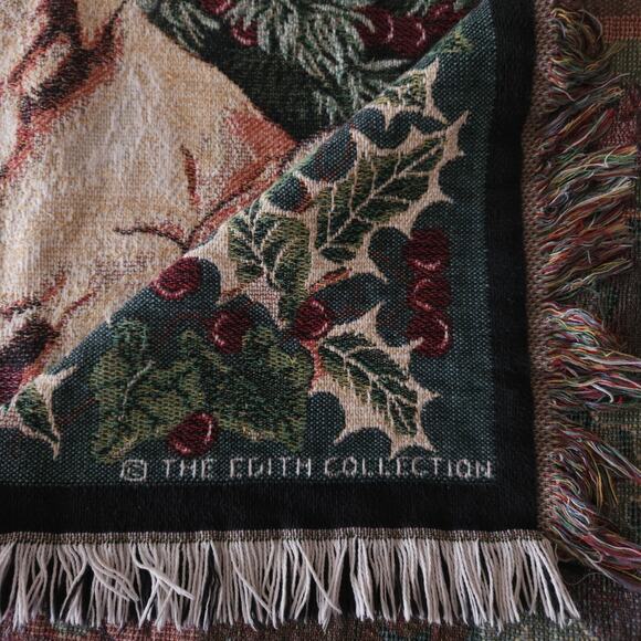 Goodwin Weavers Throw Blanket Dog Tapestry Green Christmas Cottage Vtg 44x65 USA - Picture 8 of 11